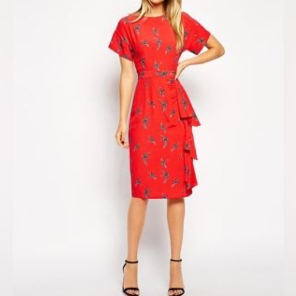 ASOS Waterfall Dress in Swallow Print - Multi / US 6